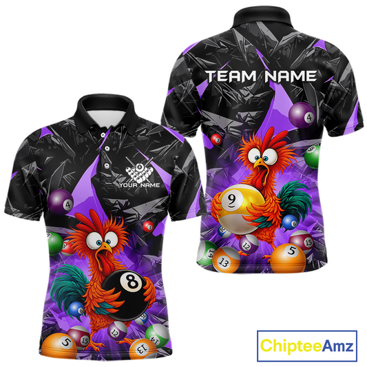 Custom Purple Funny Chicken 8 Ball & 9 Ball Billiard Shirt for Men Billiard Team Jerseys NNT190