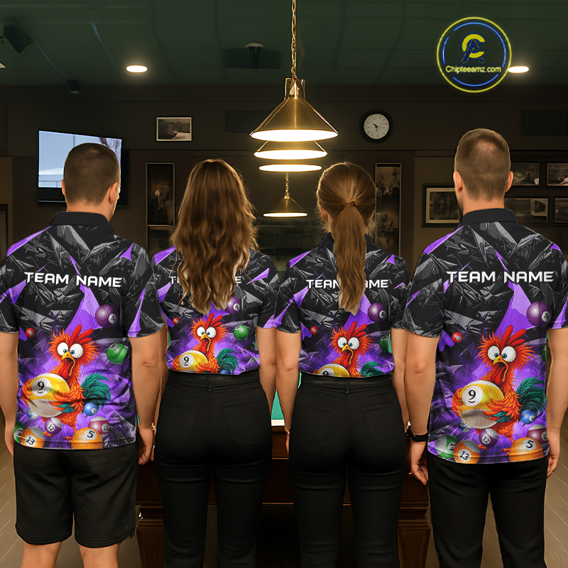 Custom Purple Funny Chicken 8 Ball & 9 Ball Billiard Shirt for Women Billiard Team Jerseys NNT190