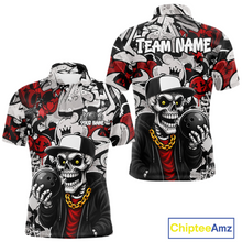 Load image into Gallery viewer, Skull-themed shirt with 'Team Name' and 'Your Name' text, featuring red, black, and white colors.