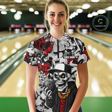 Load image into Gallery viewer, Custom Graffiti Skeleton Bowling Jersey for Women Bowling Team Shirts Bowling League Polo &amp; 1/4 Zip HNT378