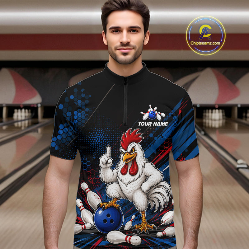 Custom Funny Chicken Bowling Jersey for Men Chicken Bowling Team Shirts Polo & 1/4 Zip HNT508