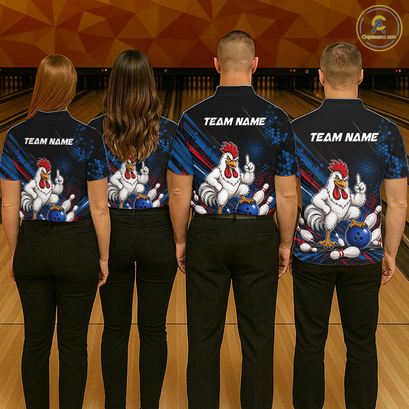 Custom Funny Chicken Bowling Jersey for Men Chicken Bowling Team Shirts Polo & 1/4 Zip HNT508
