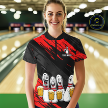 Load image into Gallery viewer, Custom Red Funny Bowling Tournament Jersey for Women Bowling Team Shirts Polo &amp; 1/4 Zip HNT178