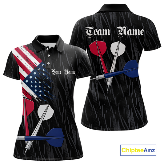 Custom American Flag Dart Shirts For Women Dart Board Shirts Polo & 1/4 Zip Dart Jersey Team NNT126