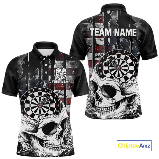 Custom American Flag Skull Dart Shirt Dart Team Jersey for Men Dartboard Shirts Dart League NNT176