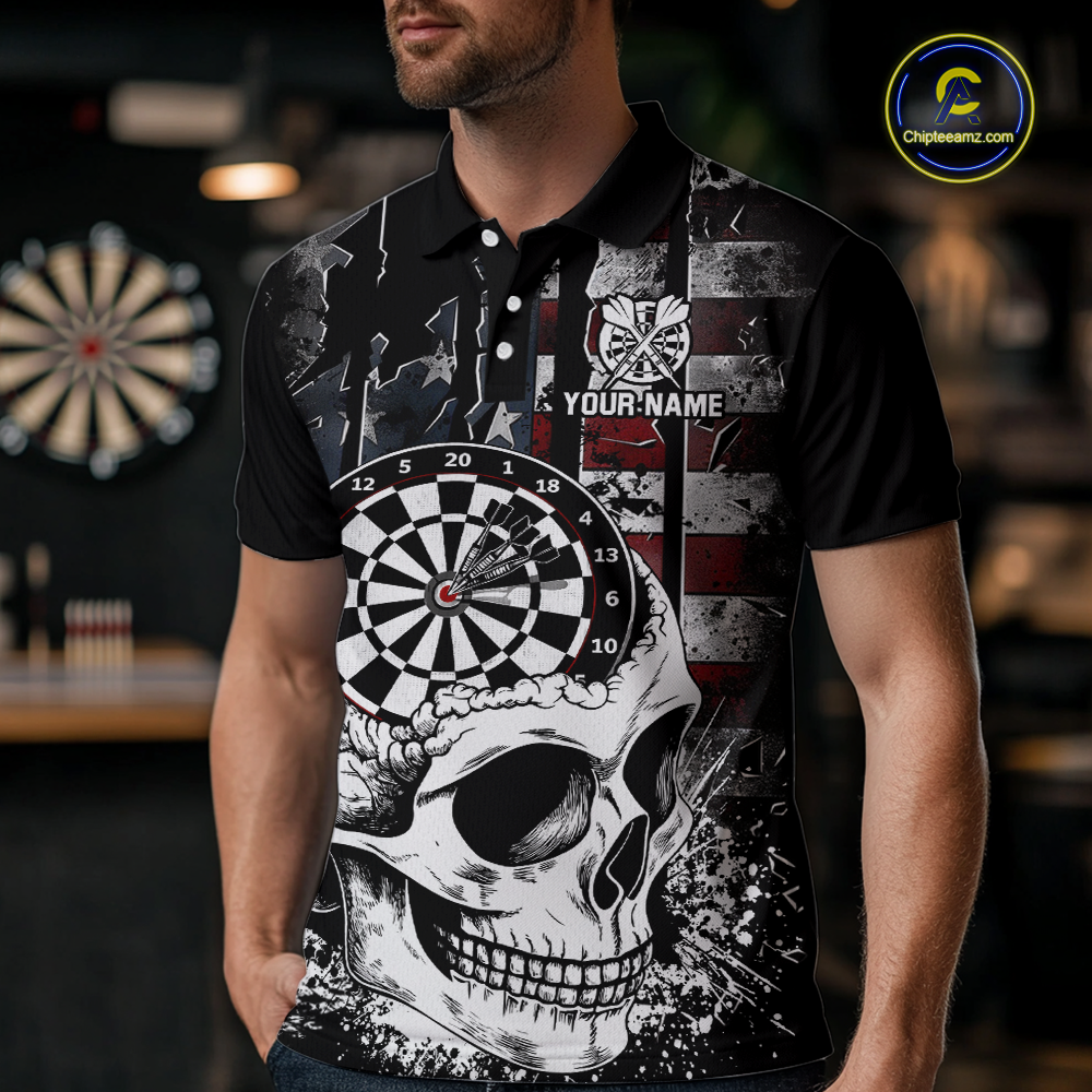 Custom American Flag Skull Dart Shirt Dart Team Jersey for Men Dartboard Shirts Dart League NNT176