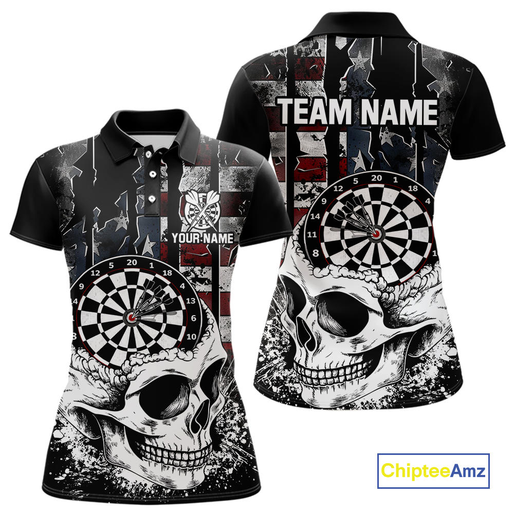 Custom American Flag Skull Dart Shirt Dart Team Jersey for Women Dartboard Shirts Dart League NNT176