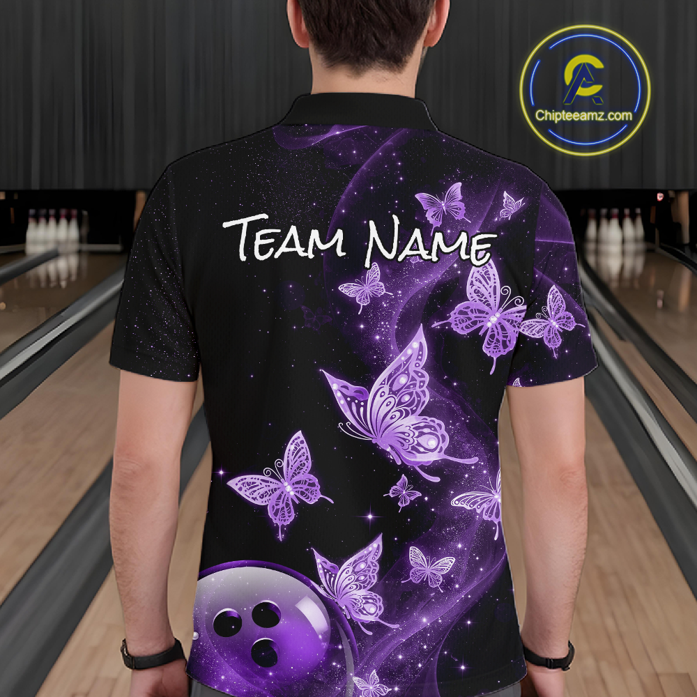 Custom Purple Galaxy Butterflies Bowling Shirt for Men Butterfly Bowling Team Jersey Bowling League HNT277