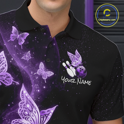 Custom Purple Galaxy Butterflies Bowling Shirt for Men Butterfly Bowling Team Jersey Bowling League HNT277