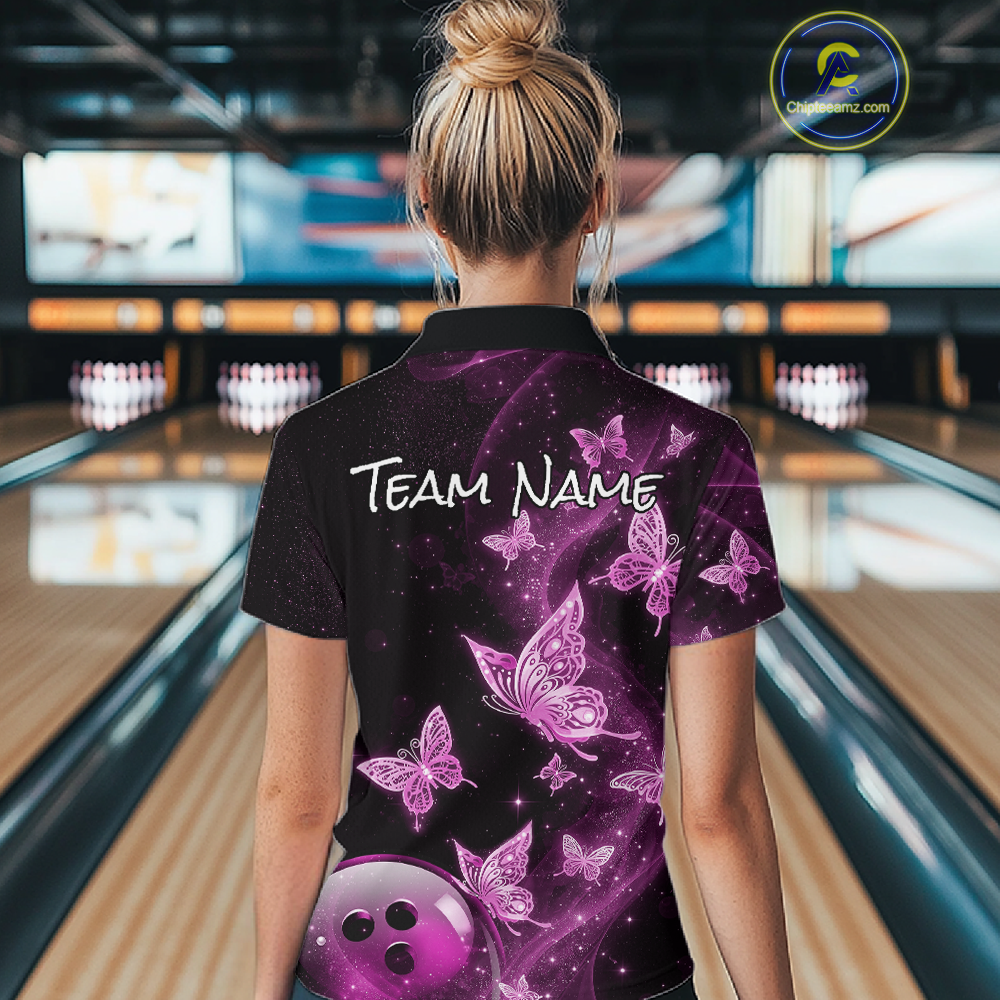 Custom Pink Galaxy Butterflies Bowling Shirt for Women Butterfly Bowling Team Jersey Bowling League HNT277