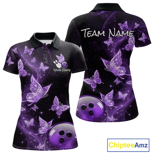 Custom Purple Galaxy Butterflies Bowling Shirt for Women Butterfly Bowling Team Jersey Bowling League HNT277