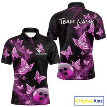 Load image into Gallery viewer, Custom Pink Galaxy Butterflies Bowling Shirt for Men Butterfly Bowling Team Jersey Bowling League HNT277