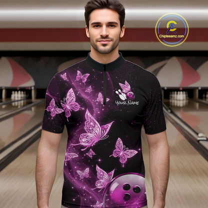Custom Pink Galaxy Butterflies Bowling Shirt for Men Butterfly Bowling Team Jersey Bowling League HNT277