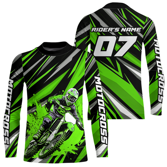 Custom Green Youth Motocross Jersey Racing for Kid Men Women MX Dirt Bike Shirts UPF30+ DNT47