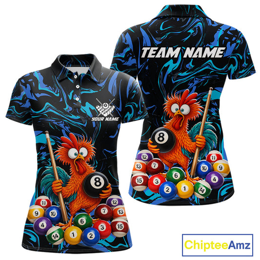 Custom Teal Blue Chicken 8 Ball Billiard Shirt for Women Billiard Jerseys Team Billiard League NNT197