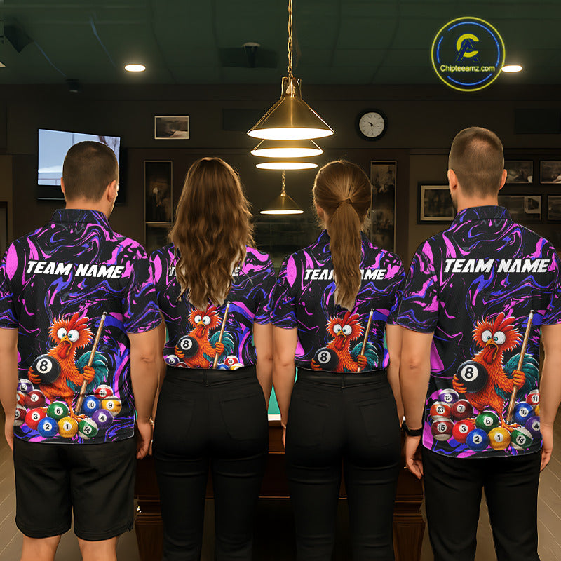 Custom Purple Chicken 8 Ball Billiard Shirt for Women Billiard Jerseys Team Billiard League NNT197