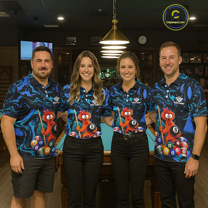 Custom Teal Blue Chicken 8 Ball Billiard Shirt for Men Billiard Jerseys Team Billiard League NNT197