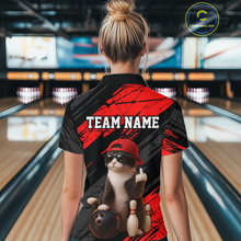 Load image into Gallery viewer, Custom Funny Cat Red Bowling Jersey for Women Bowling Polo &amp; 1/4 Zip Bowling Team Shirts HNT198