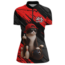 Load image into Gallery viewer, Custom Funny Cat Red Bowling Jersey for Women Bowling Polo &amp; 1/4 Zip Bowling Team Shirts HNT198