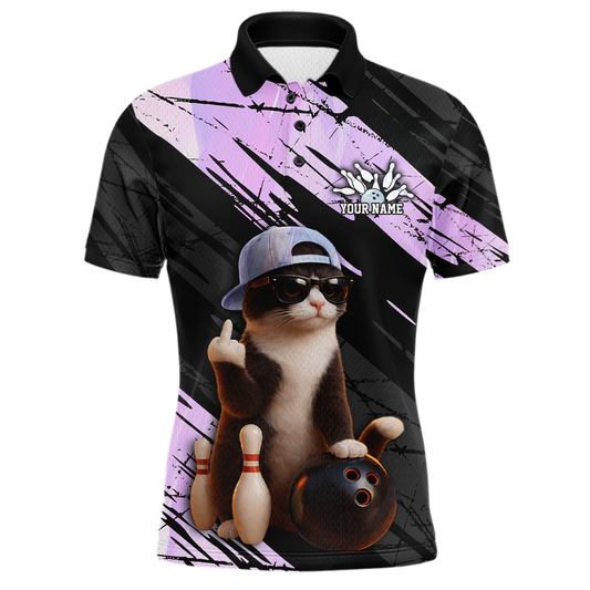 Custom Funny Cat Holographic Bowling Jersey for Men Bowling Polo & 1/4 Zip Bowling Team Shirts HNT198