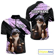 Load image into Gallery viewer, Custom Funny Cat Holographic Bowling Jersey for Men Bowling Polo &amp; 1/4 Zip Bowling Team Shirts HNT198