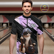 Load image into Gallery viewer, Custom Funny Cat Holographic Bowling Jersey for Men Bowling Polo &amp; 1/4 Zip Bowling Team Shirts HNT198