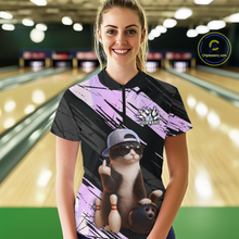 Load image into Gallery viewer, Custom Funny Cat Holographic Bowling Jersey for Women Bowling Polo &amp; 1/4 Zip Bowling Team Shirts HNT198