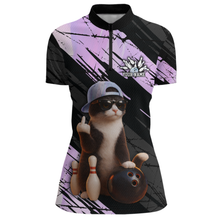 Load image into Gallery viewer, Custom Funny Cat Holographic Bowling Jersey for Women Bowling Polo &amp; 1/4 Zip Bowling Team Shirts HNT198