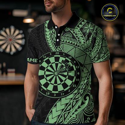 Custom Green Tribal Dart Shirts for Men Dart Team Jersey Dartboard Gifts Polo & 1/4 Zip NNT163
