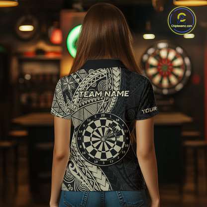 Custom Yellow Tribal Dart Shirts for Women Dart Team Jersey Dartboard Gifts Polo & 1/4 Zip NNT163