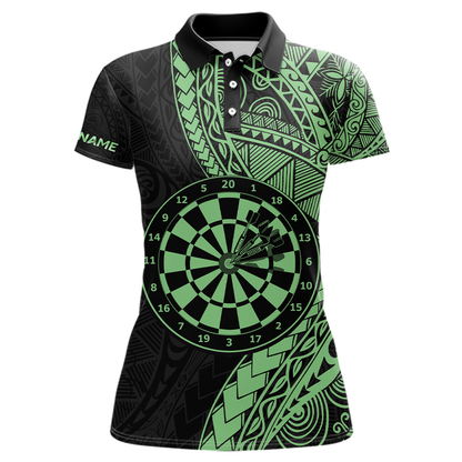 Custom Green Tribal Dart Shirts for Women Dart Team Jersey Dartboard Gifts Polo & 1/4 Zip NNT163