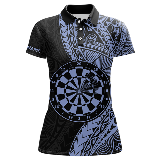 Custom Blue Tribal Dart Shirts for Women Dart Team Jersey Dartboard Gifts Polo & 1/4 Zip NNT163