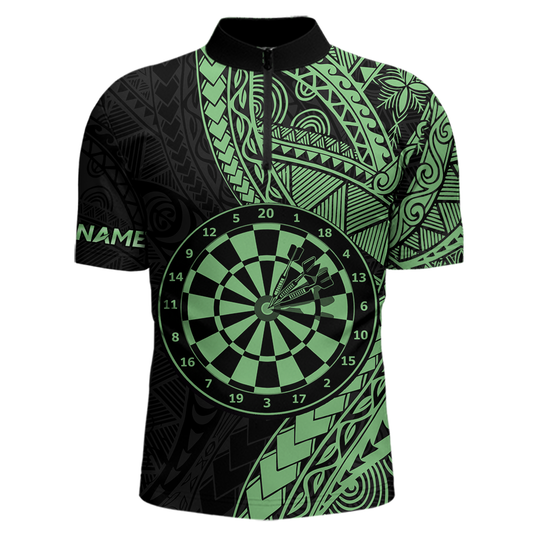 Custom Green Tribal Dart Shirts for Men Dart Team Jersey Dartboard Gifts Polo & 1/4 Zip NNT163