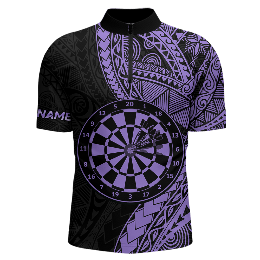Custom Purple Tribal Dart Shirts for Men Dart Team Jersey Dartboard Gifts Polo & 1/4 Zip NNT163