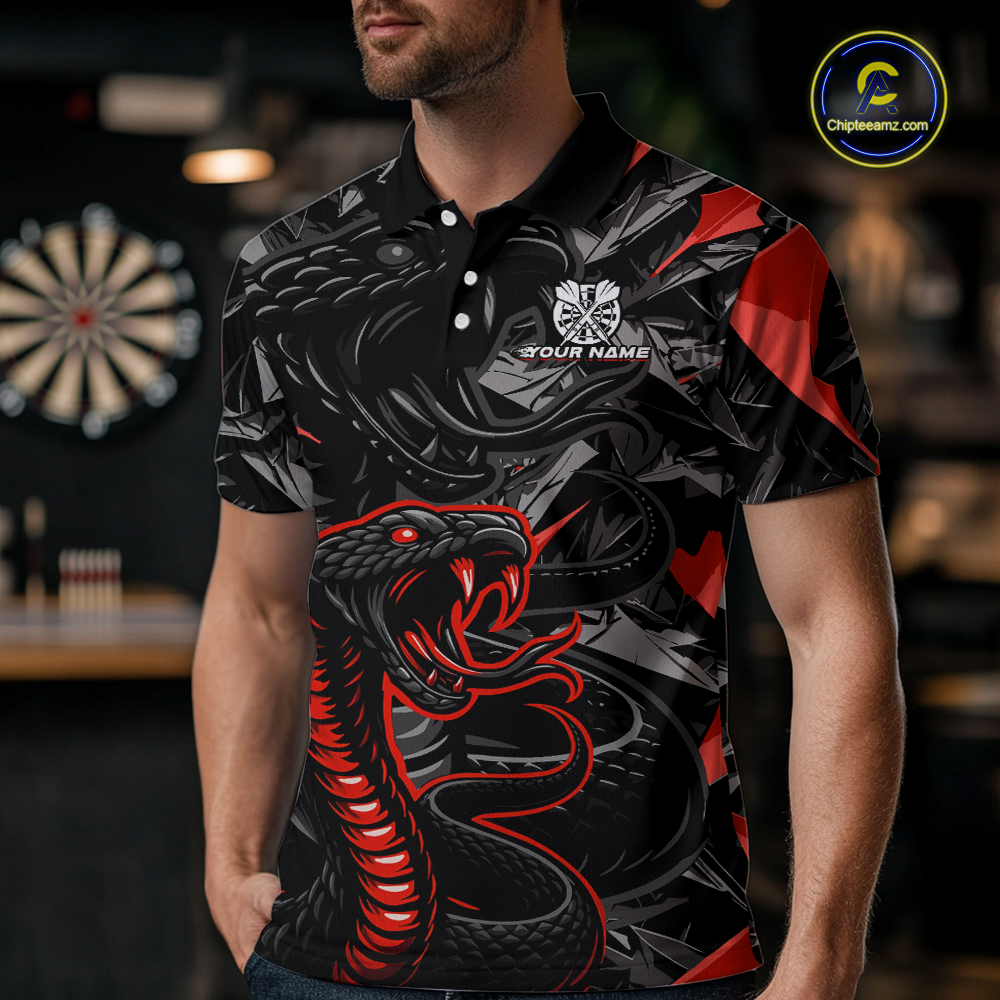 Red Custom Cobra Snake Dart Shirts for Men Dart Team Jersey Dartboard Gifts Polo & 1/4 Zip NNT162