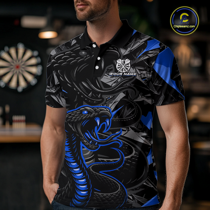 Blue Custom Cobra Snake Dart Shirts for Men Dart Team Jersey Dartboard Gifts Polo & 1/4 Zip NNT162