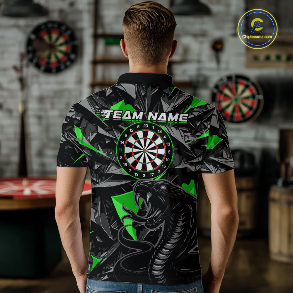 Green Custom Cobra Snake Dart Shirts for Men Dart Team Jersey Dartboard Gifts Polo & 1/4 Zip NNT162