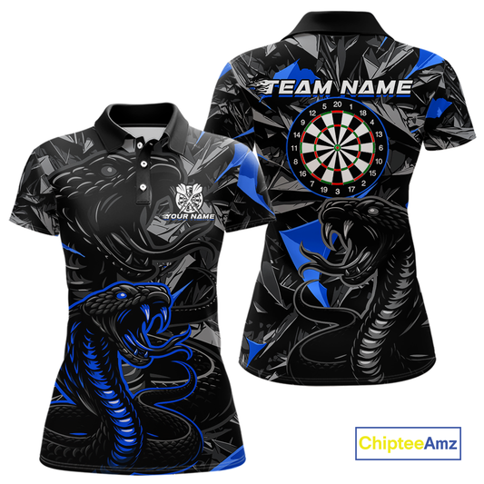Blue Custom Cobra Snake Dart Shirts for Women Dart Team Jersey Dartboard Gifts Polo & 1/4 Zip NNT162