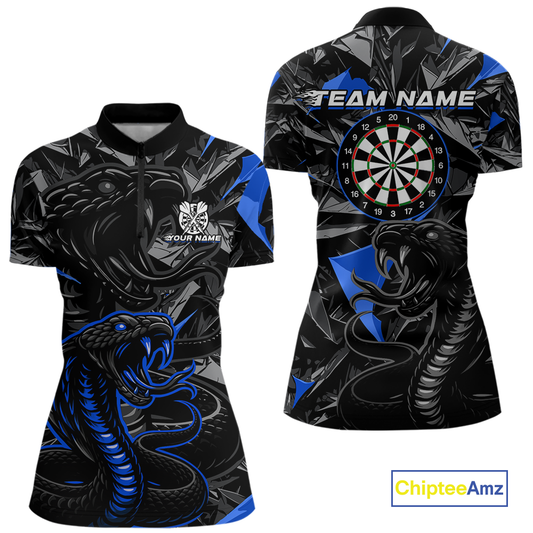 Blue Custom Cobra Snake Dart Shirts for Women Dart Team Jersey Dartboard Gifts Polo & 1/4 Zip NNT162