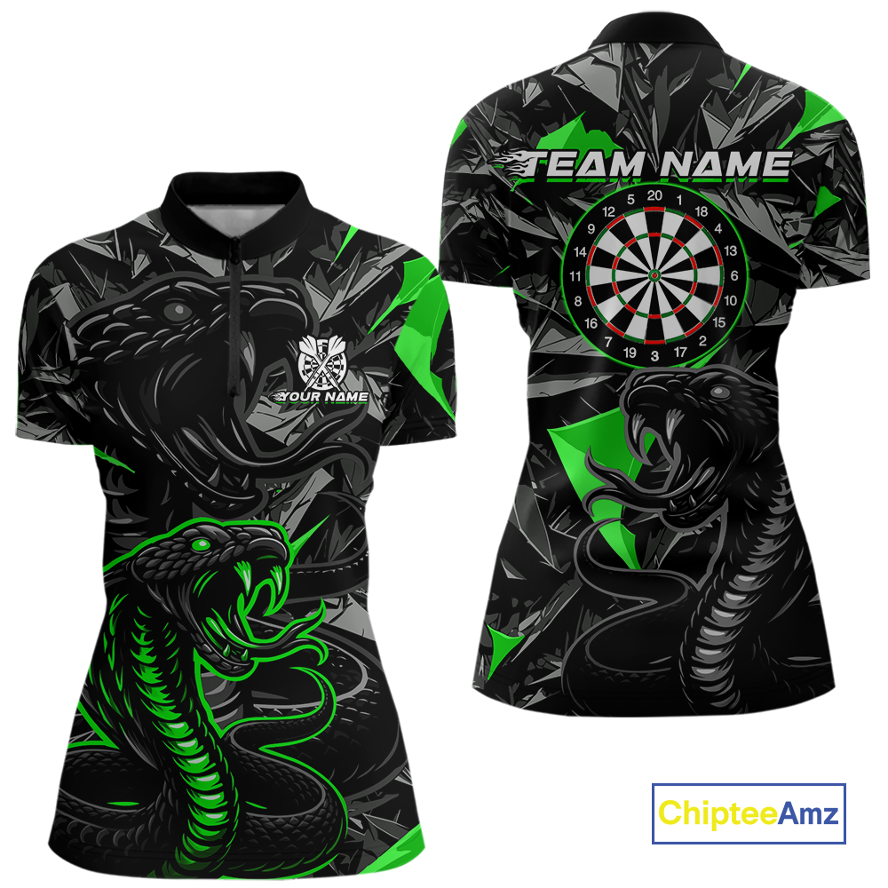 Green Custom Cobra Snake Dart Shirts for Women Dart Team Jersey Dartboard Gifts Polo & 1/4 Zip NNT162