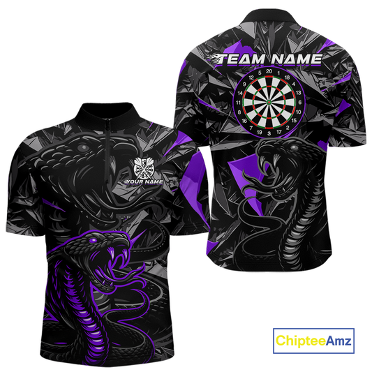 Purple Custom Cobra Snake Dart Shirts for Men Dart Team Jersey Dartboard Gifts Polo & 1/4 Zip NNT162