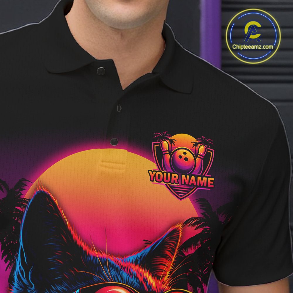 Custom Funny Cat Retro Sunset Bowling Jersey for Men Bowling Uniform Bowling Team Shirts HNT279