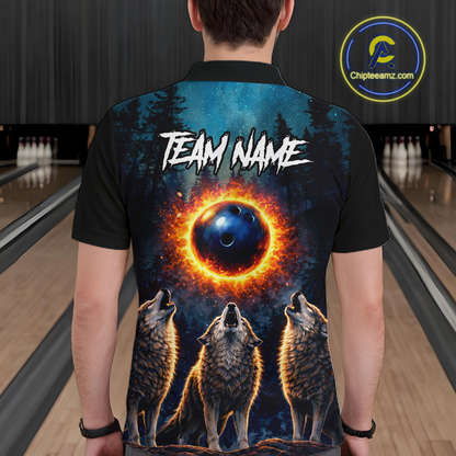 Flame Wolf Bowling Jersey for Men Bowling Uniform Polo &1/4 Zip Custom Bowling Team Shirts HNT252