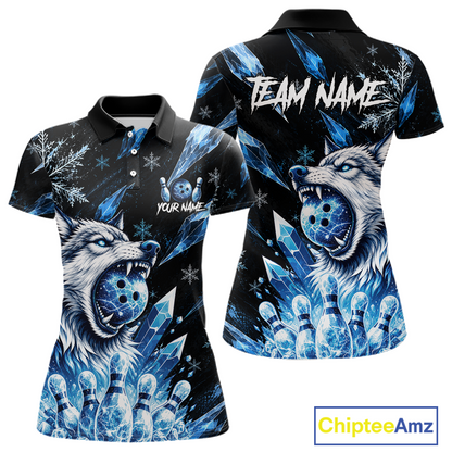 Black polo shirt with blue wolf design and 'Team Name' text, featuring the brand 'Chiptee Amz'.