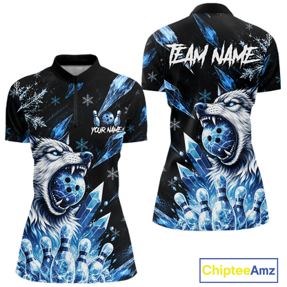 Two polo shirts with wolf design and 'Team Name' text, featuring blue and black color scheme.