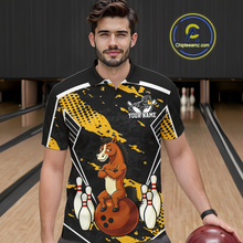 Load image into Gallery viewer, Custom Yellow Funny Horse Bowling Tournament Jersey for Men Bowling Team Shirts Polo &amp; 1/4 Zip HNT180