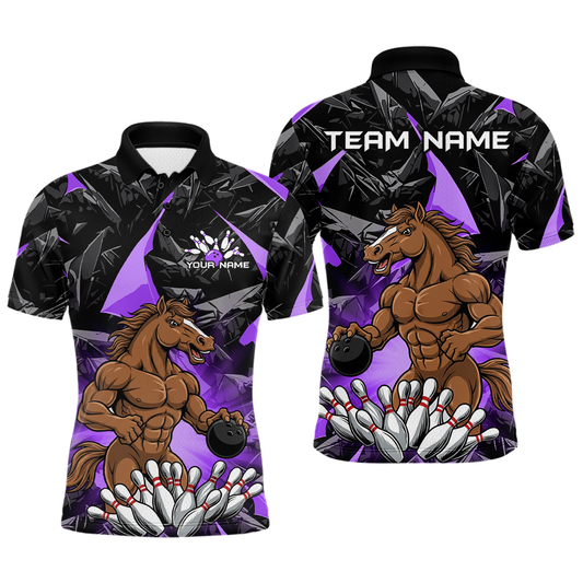 Custom Purple Funny Horse Bowling Jersey for Men Bowling Team Shirts Bowling League Polo & 1/4 Zip HNT183