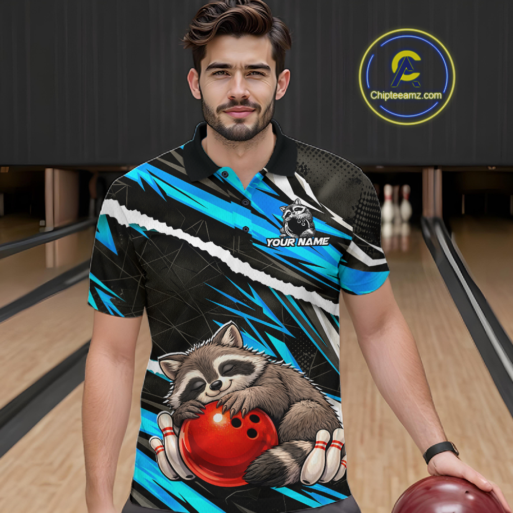 Custom Turquoise Raccoon Bowling Jersey for Men Bowling Team Shirts Polo & 1/4 Zip HNT247