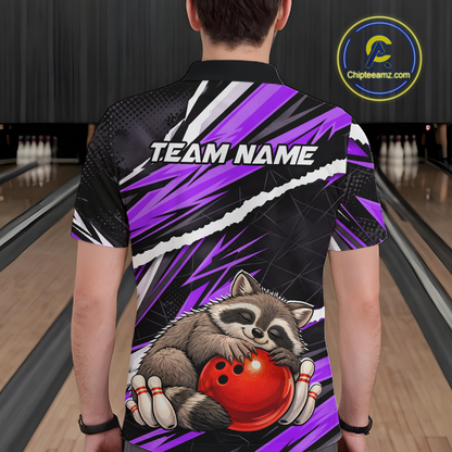 Custom Purple Raccoon Funny Bowling Jersey for Men Bowling Team Shirts Polo & 1/4 Zip HNT247