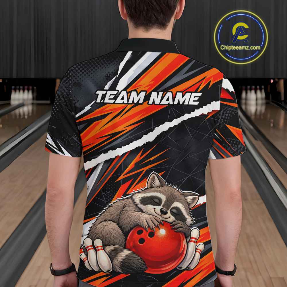 Custom Orange Raccoon Funny Bowling Jersey for Men Bowling Team Shirts Polo & 1/4 Zip HNT247